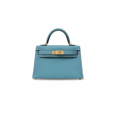 HERMÈS MINI KELLY II EPSOM DUCK BLUE GOLD BUCKLE (19*12*5.5cm) 